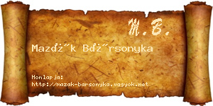 Mazák Bársonyka névjegykártya